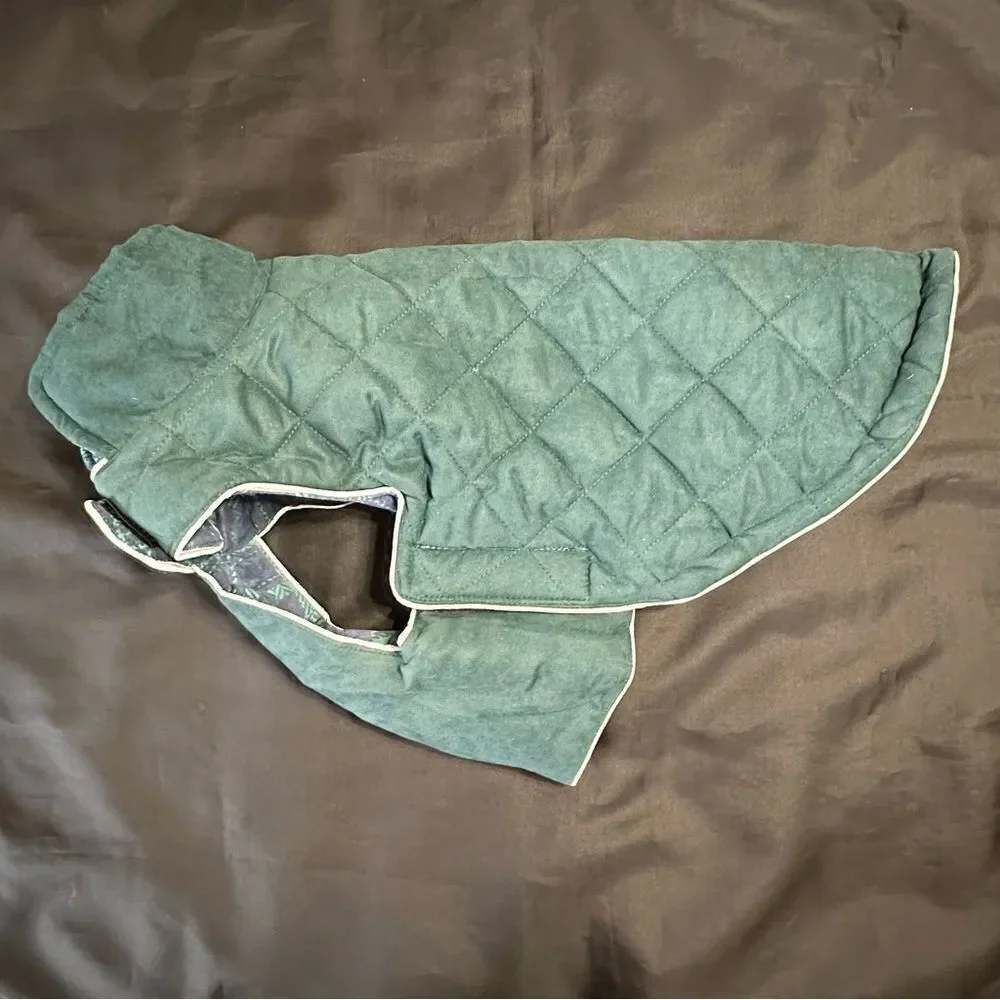 Fresco Green and Blue Plaid Reversible Quilted Dog Jacket size Medium .